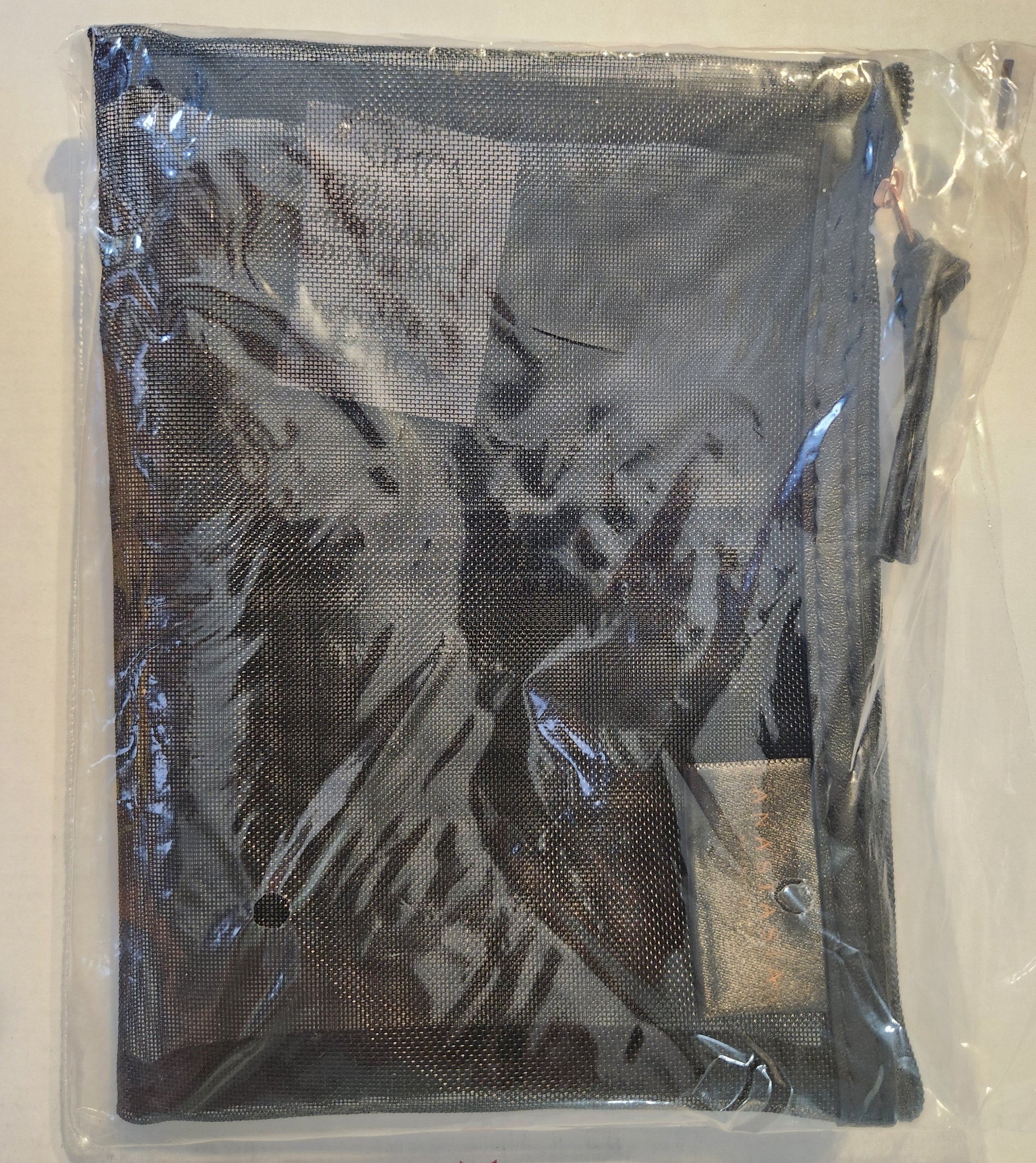 Black mesh bag with a visible brand logo Anastasia on a white background